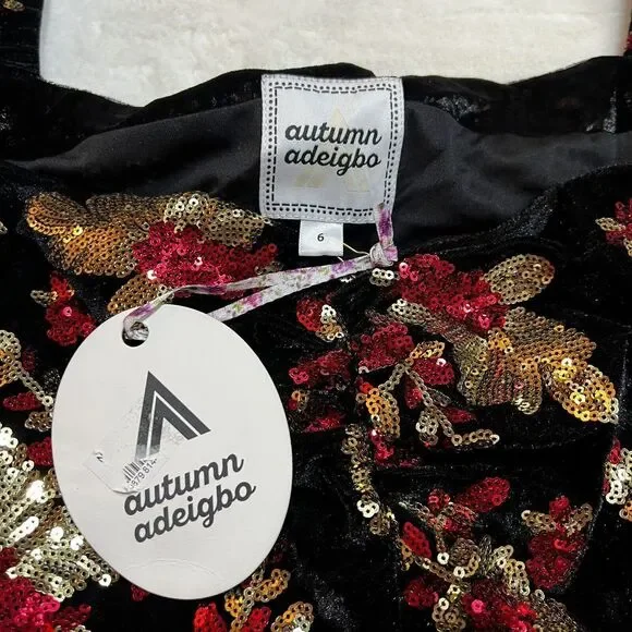 Autumn Adeigbo Rosalie Dress Black Red Gold Sequins Cocktail NWT Sz 6 - Picture 10 of 16